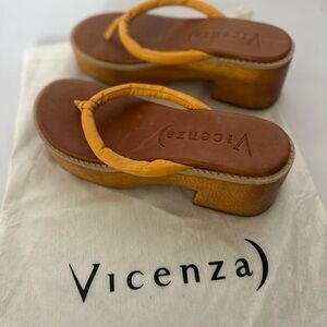Women's Yellow and Brown wooden Sandals Flip Flops